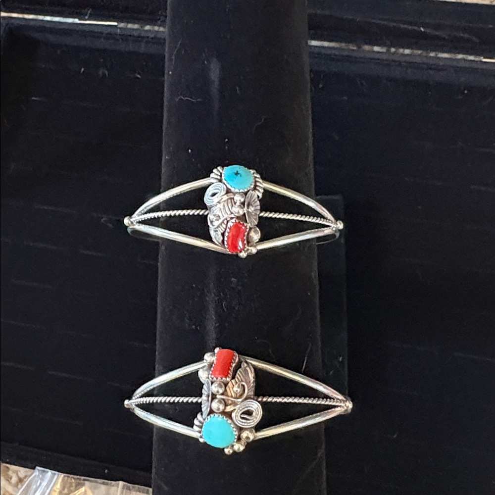 Silver and Turquoise and coral Women's Bracelet. Price is for one.